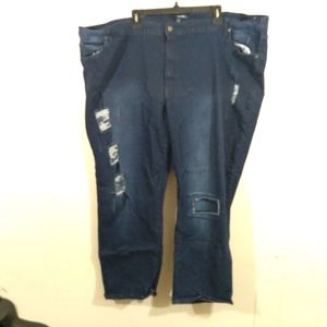 Distressed Dark Blue Denim Jeans